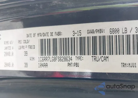 2015 Ram 1500 Slt из США, поврежденный, VIN 1C6RR7LG8FS628634